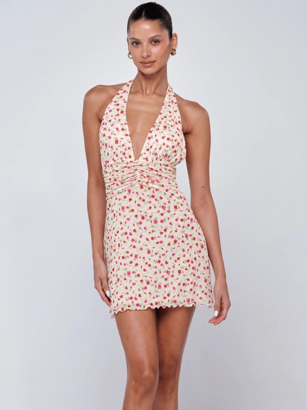 Hello Molly Floral Fiesta Halter Mini Dress Print NEW